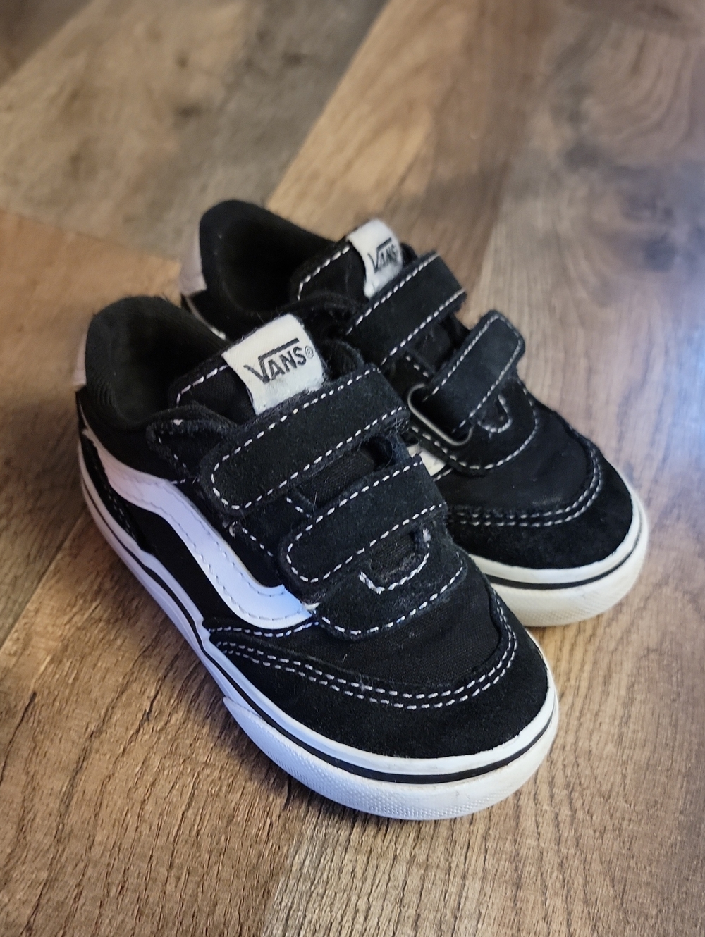 Vans Kids Black & White Velcro Skate Sneakers
